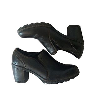 B.O.C brown leather heeled slip-on mules